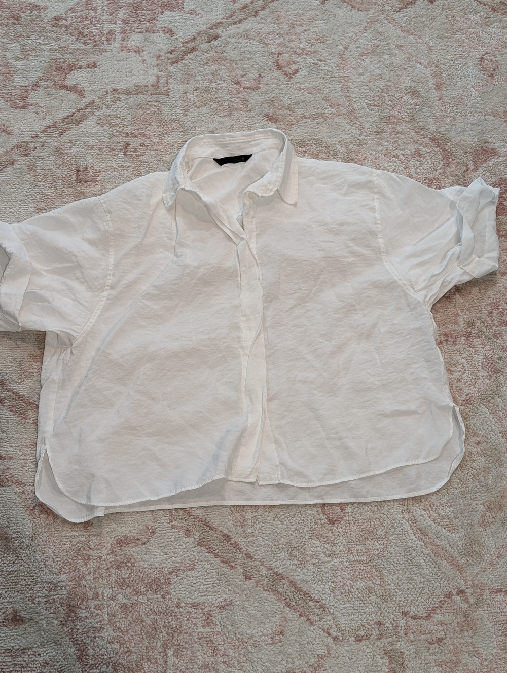 Zara White Short-Sleeve Oversized Button-Down Shirt